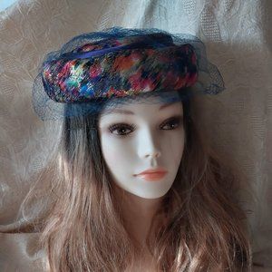 Vintage Bright Color Pill Box Hat With Mesh Netting